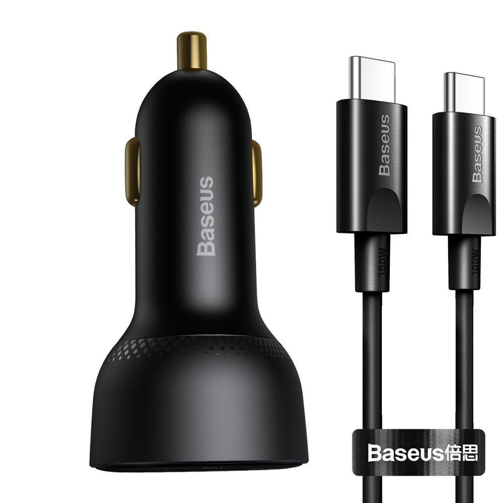 Chargeur de voiture avec câble USB-C Baseus Superme, 100W, 5A, 1 x USB-A - 1 x USB-C, Noir TZCCZX-01