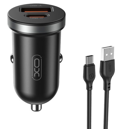 Chargeur de voiture avec câble USB-C XO Design CC56, 30W, 3A, 1 x USB-A - 1 x USB-C, Noir
