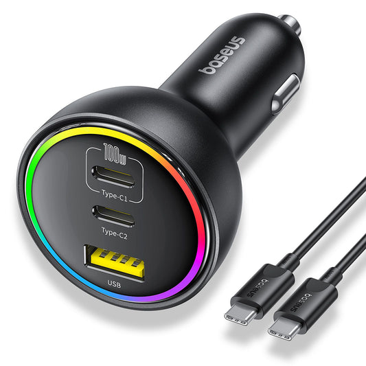 Chargeur de voiture avec câble USB-C Baseus, 152.5W, 5A, 1 x USB-A - 2 x USB-C, Noir C00036101111-00