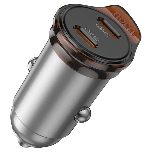 Chargeur de voiture avec câble Lightning HOCO NZ16B, 45W, 3A, 2 x USB-C, Gris