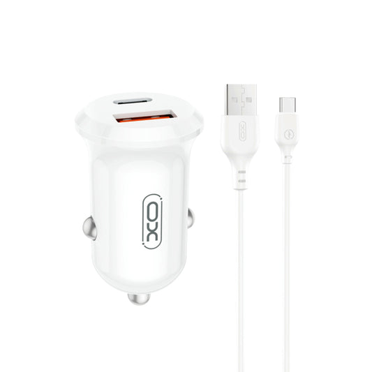 Chargeur de voiture avec câble USB-C XO Design CC69, 30W, 3A, 1 x USB-A - 1 x USB-C, Blanc