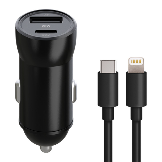 Chargeur de voiture avec câble Lightning MaXlife MXCC-04, 20W, 3A, 1 x USB-A - 1 x USB-C, Noir