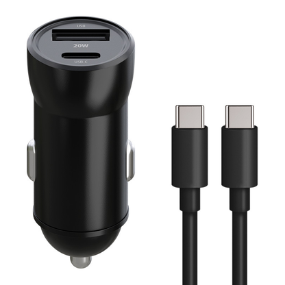 Chargeur de voiture avec câble USB-C MaXlife MXCC-04, 20W, 3A, 1 x USB-A - 1 x USB-C, Noir