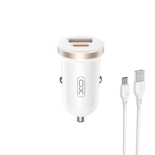 Chargeur de voiture avec câble USB-C XO Design CC56, 30W, 3A, 1 x USB-A - 1 x USB-C, Blanc