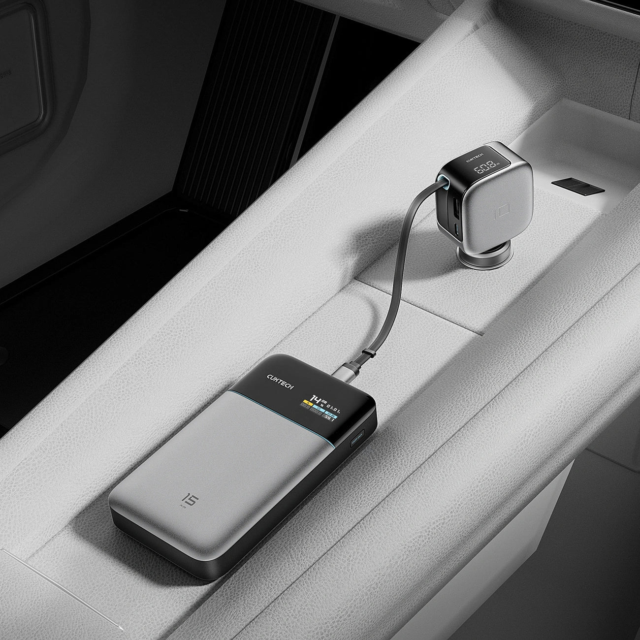Chargeur Auto Avec Câble USB-C Cuktech CC903P Affichage, 100W, 5A, 1 x USB-A - 1 x USB-C, Gris
