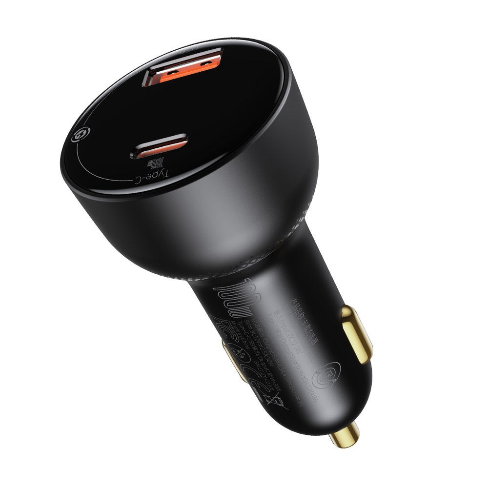 Chargeur de voiture avec câble USB-C Baseus Superme, 100W, 5A, 1 x USB-A - 1 x USB-C, Noir TZCCZX-01