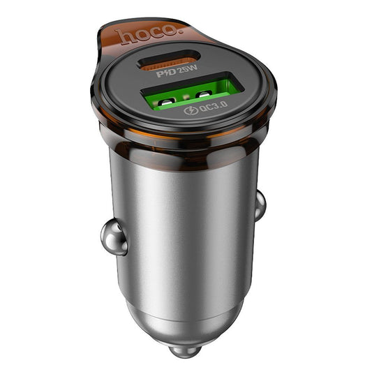 Chargeur de voiture avec câble USB-C HOCO NZ16A, 43W, 3A, 1 x USB-A - 1 x USB-C, Gris