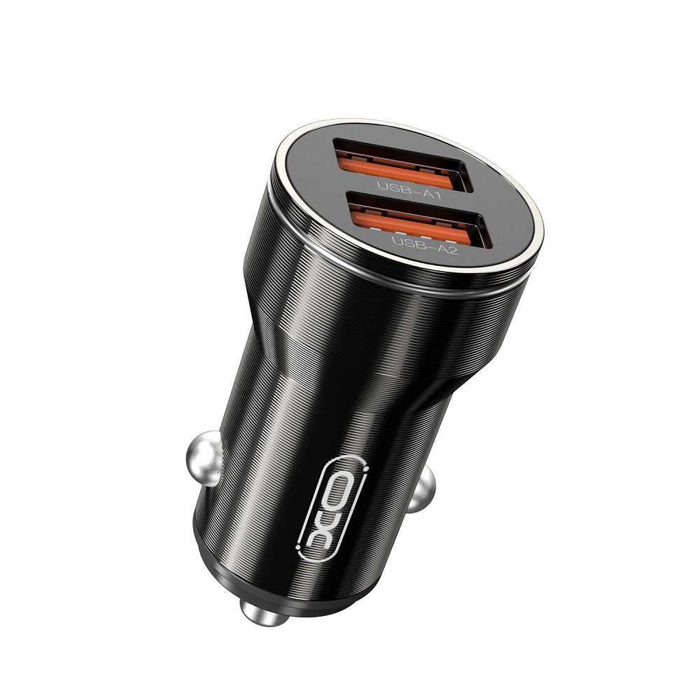 Chargeur de voiture avec câble USB-C XO Design CC48, 12W, 2.4A, 2 x USB-A, Gris