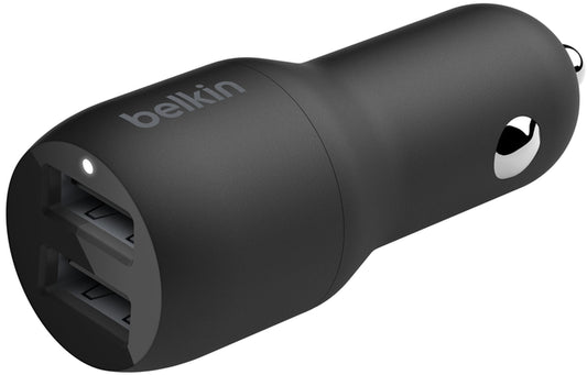 Chargeur Auto Avec Câble USB-C Belkin BoostCharge Dual, 24W, 2.4A, 2 x USB-A, Noir CCE001bt1MBK