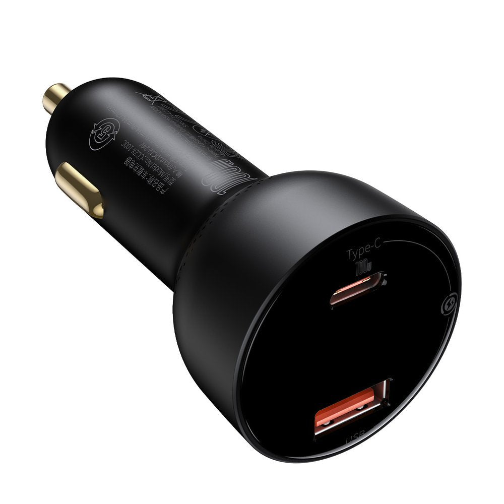Chargeur de voiture avec câble USB-C Baseus Superme, 100W, 5A, 1 x USB-A - 1 x USB-C, Noir TZCCZX-01