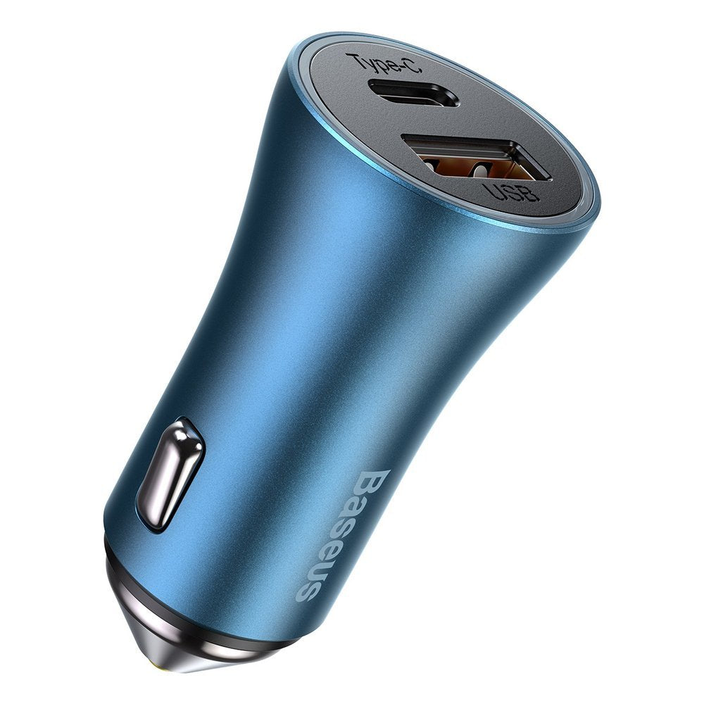 Chargeur de voiture avec câble Lightning Baseus Golden Contactor, 40W, 3A, 1 x USB-A - 1 x USB-C, Bleu TZCCJD-03