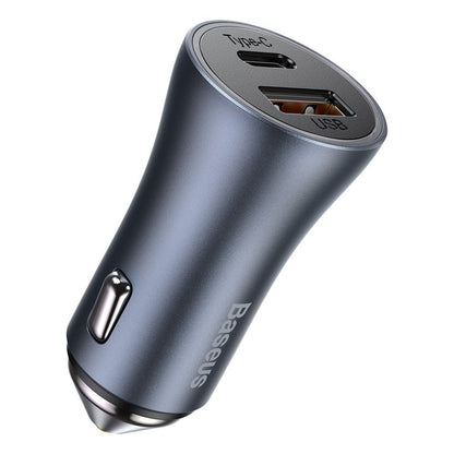 Chargeur de voiture avec câble Lightning Baseus Golden Contactor, 40W, 3A, 1 x USB-A - 1 x USB-C, Gris TZCCJJD-B0G