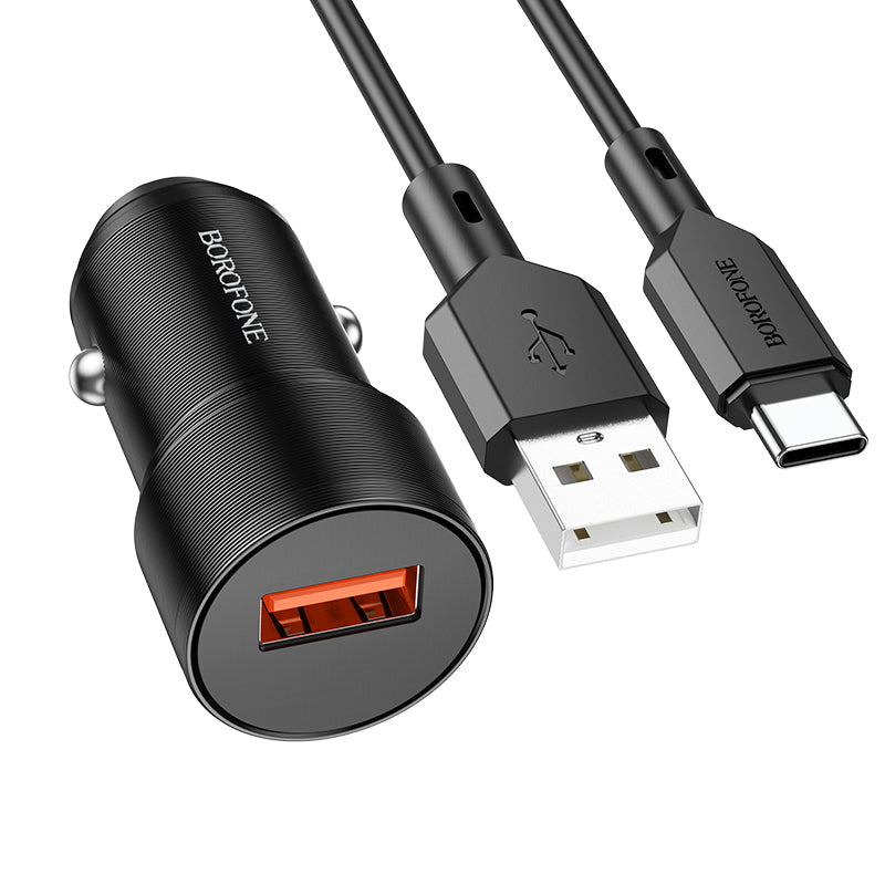 Chargeur de voiture avec câble USB-C Borofone BZ19A Wisdom, 18W, 3A, 1 x USB-A, noir 