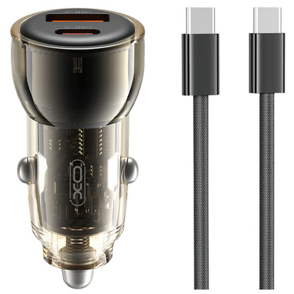 Chargeur de voiture avec câble USB-C XO Design CC60, 60W, 3A, 1 x USB-A - 1 x USB-C, Noir