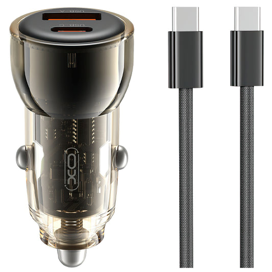 Chargeur de voiture avec câble USB-C XO Design CC60, 60W, 3A, 1 x USB-A - 1 x USB-C, Noir