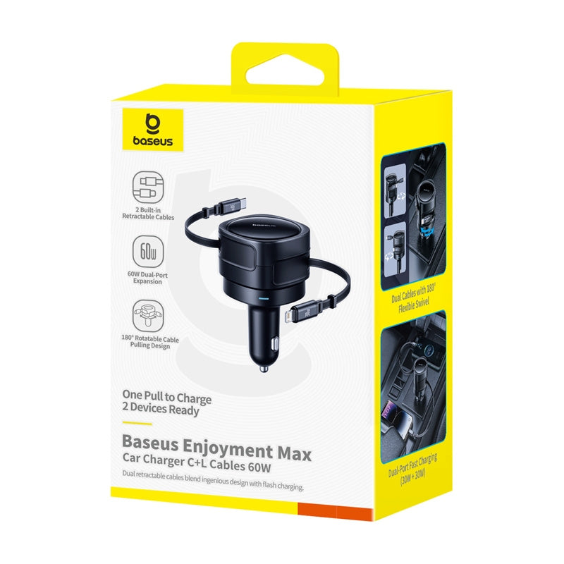 Chargeur de voiture avec câble USB-C / Lightning Baseus Enjoyment Max, 60W, 3A, Noir C00035507121-00