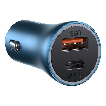 Chargeur de voiture avec câble Lightning Baseus Golden Contactor, 40W, 3A, 1 x USB-A - 1 x USB-C, Bleu TZCCJD-03