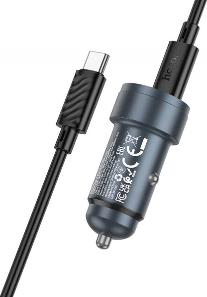 Chargeur de voiture avec câble USB-C HOCO Z57A, 30W, 3A, 1 x USB-A - 1 x USB-C, Gris