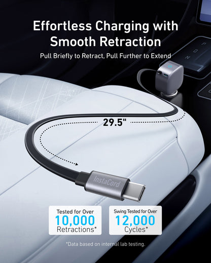 Chargeur de voiture avec câble USB-C Anker Nano, 75W, 3A, 1 x USB-C, Gris A2738HA2