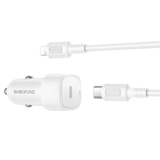 Chargeur de voiture avec câble Lightning Borofone BZ34B Cloud, 20W, 3A, 1 x USB-A - 1 x USB-C, Blanc