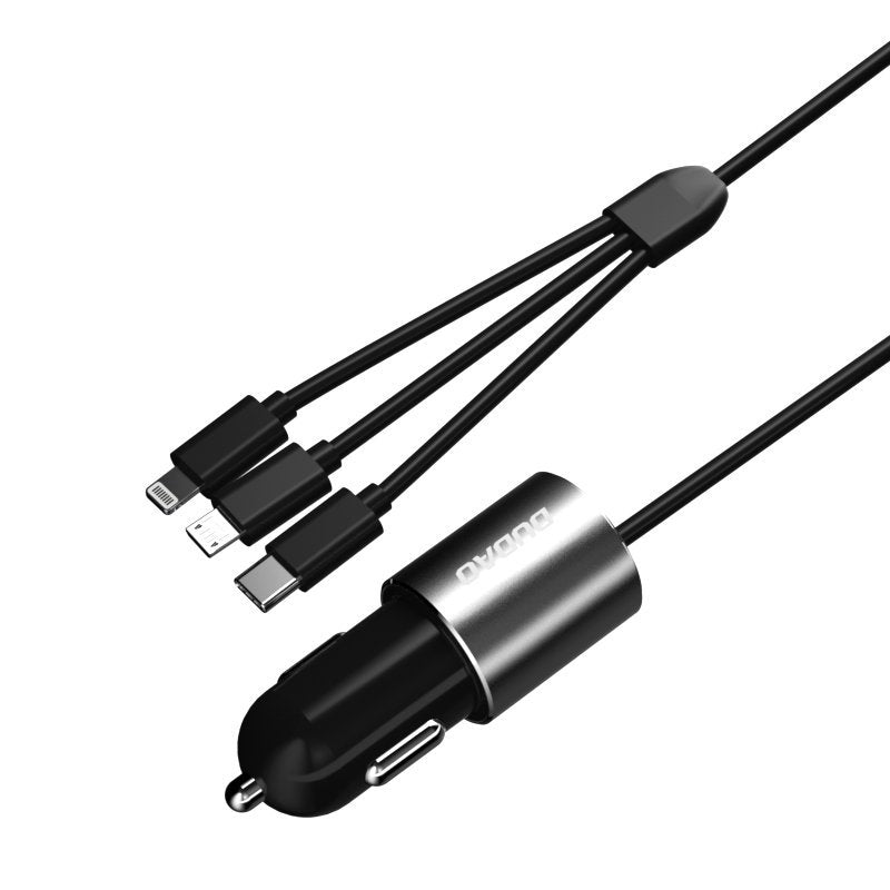 Chargeur Auto Avec Câble Lightning / microUSB / USB-C Dudao R5ProN, 17W, 3.4A, 1 x USB-A, Noir