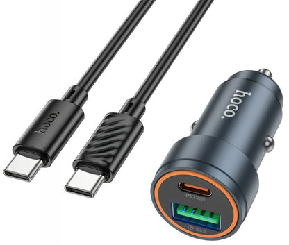 Chargeur de voiture avec câble USB-C HOCO Z57A, 30W, 3A, 1 x USB-A - 1 x USB-C, Gris