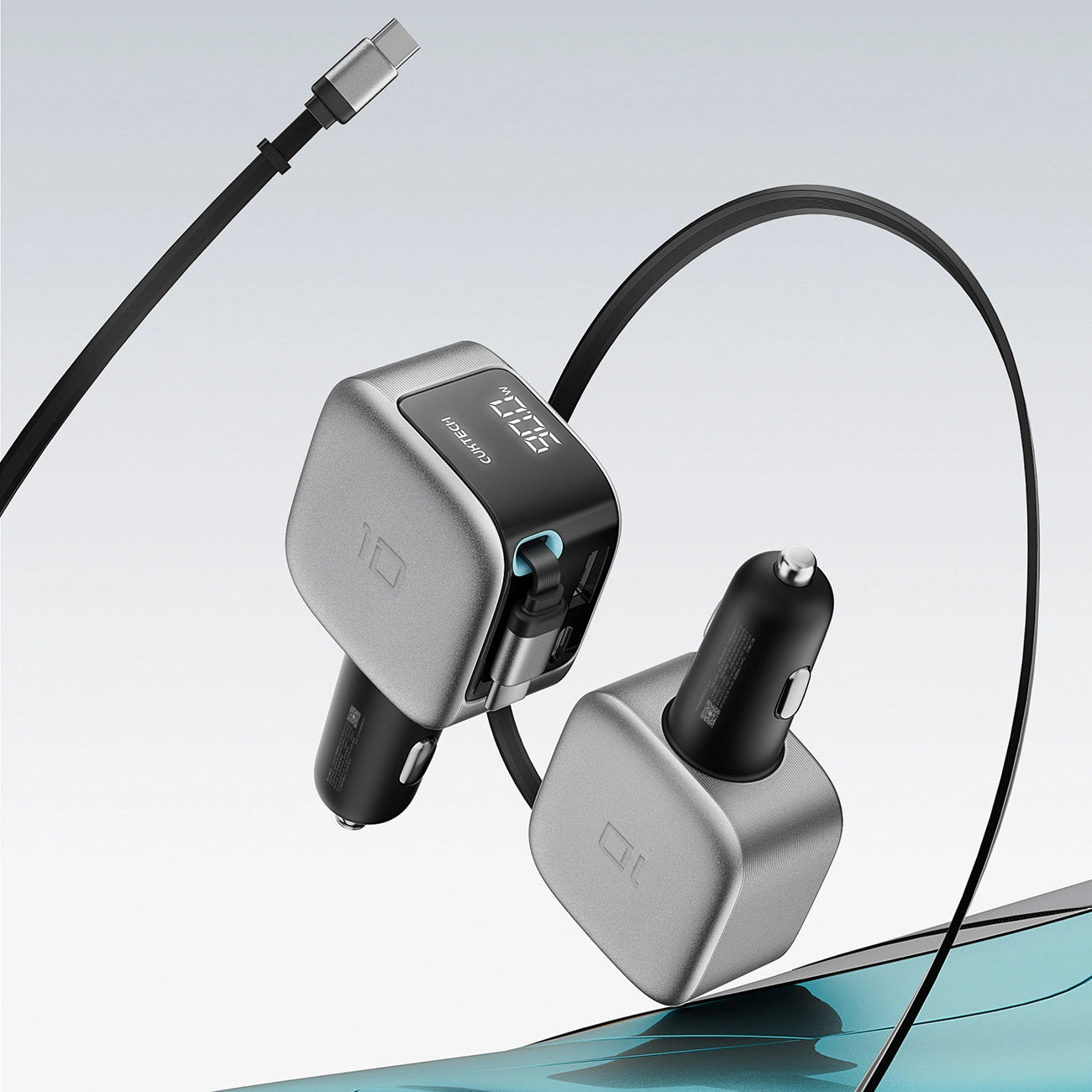 Chargeur Auto Avec Câble USB-C Cuktech CC903P Affichage, 100W, 5A, 1 x USB-A - 1 x USB-C, Gris
