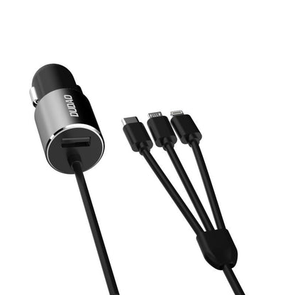 Chargeur Auto Avec Câble Lightning / microUSB / USB-C Dudao R5ProN, 17W, 3.4A, 1 x USB-A, Noir