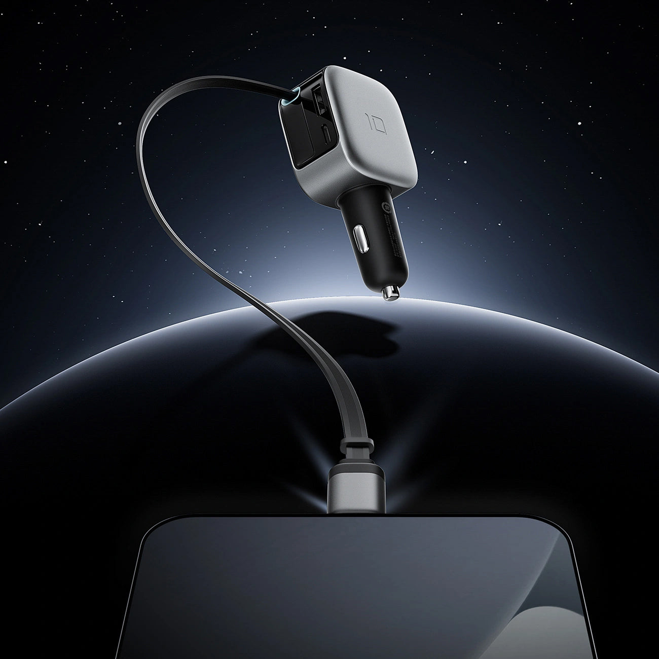 Chargeur Auto Avec Câble USB-C Cuktech CC903P Affichage, 100W, 5A, 1 x USB-A - 1 x USB-C, Gris