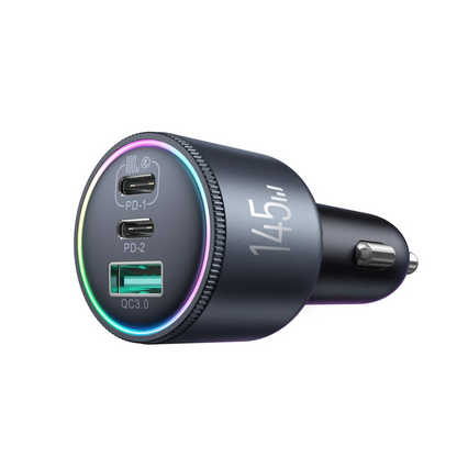 Chargeur de voiture avec câble USB-C Joyroom JR-CCN07, 145W, 5A, 1 x USB-A - 2 x USB-C, Gris