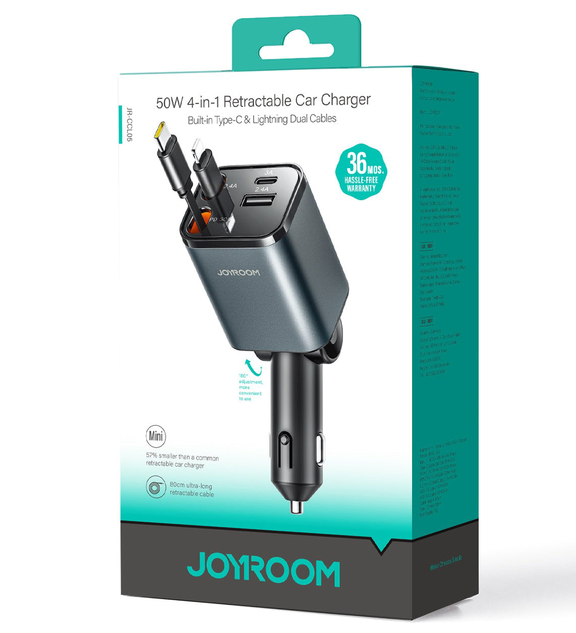 Chargeur de voiture avec câble USB-C / Lightning Joyroom JR-CCL05, 30W, 3A, 1 x USB-A - 1 x USB-C, Gris
