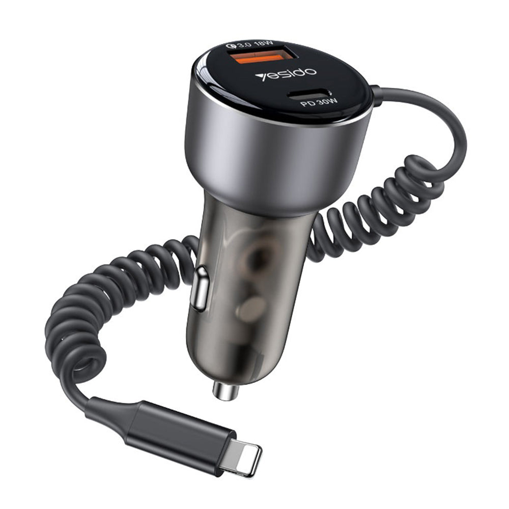 Car Charger with Lightning Cable Yesido Y57, 50W, 3A, 1 x USB-A - 1 x USB-C, Black