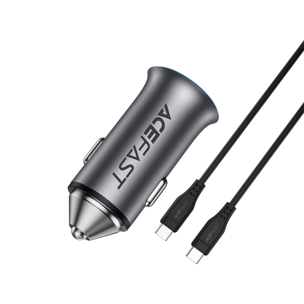 Chargeur Auto Avec Câble USB-C Acefast B16, 95W, 3.25A, 1 x USB-A - 1 x USB-C, Gris