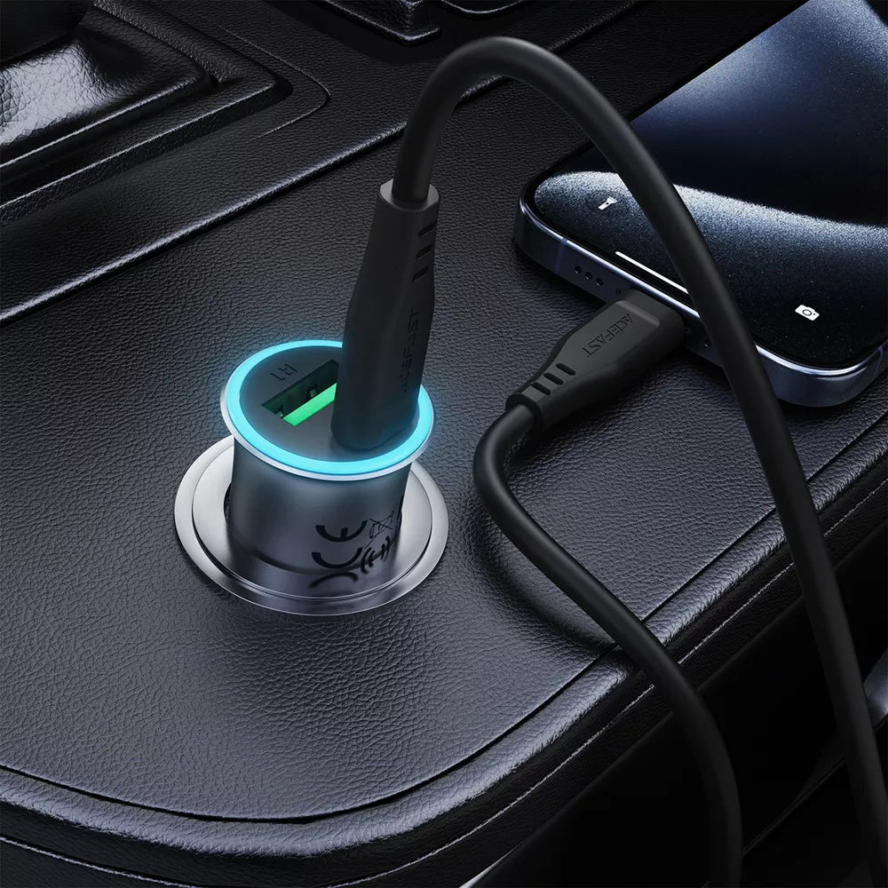 Chargeur Auto Avec Câble USB-C Acefast B16, 95W, 3.25A, 1 x USB-A - 1 x USB-C, Gris