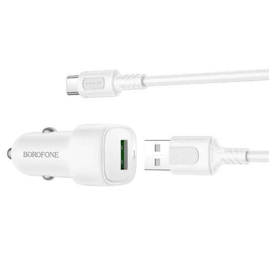 Chargeur de voiture avec câble USB-C Borofone BZ34 Cloud, 18W, 3A, 1 x USB-A, Blanc