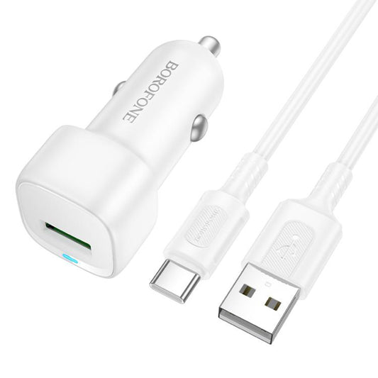 Chargeur de voiture avec câble USB-C Borofone BZ34 Cloud, 18W, 3A, 1 x USB-A, Blanc