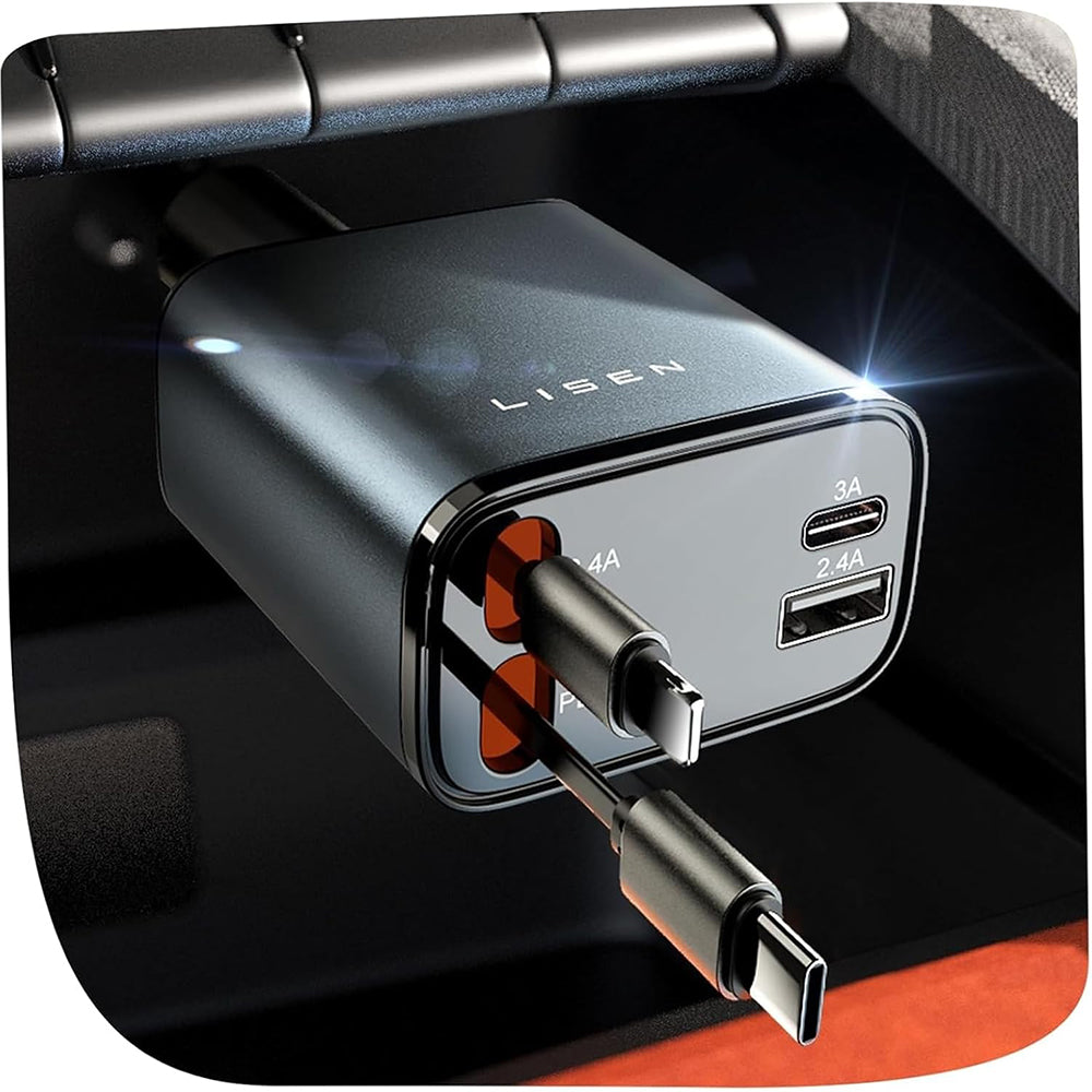 Chargeur de voiture avec câble USB-C / Lightning Lisen, 69W, 3A, 1 x USB-A - 1 x USB-C, Noir YL0224040031