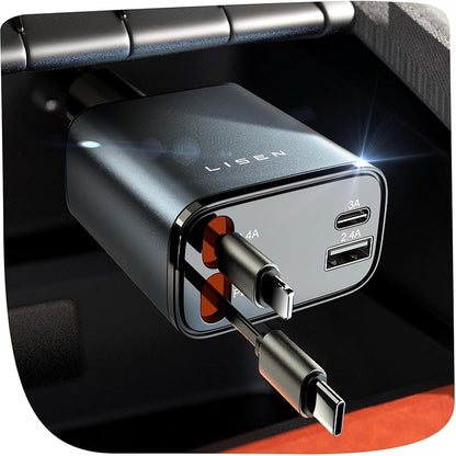 Chargeur de voiture avec câble USB-C / Lightning Lisen, 69W, 3A, 1 x USB-A - 1 x USB-C, Noir YL0224040031