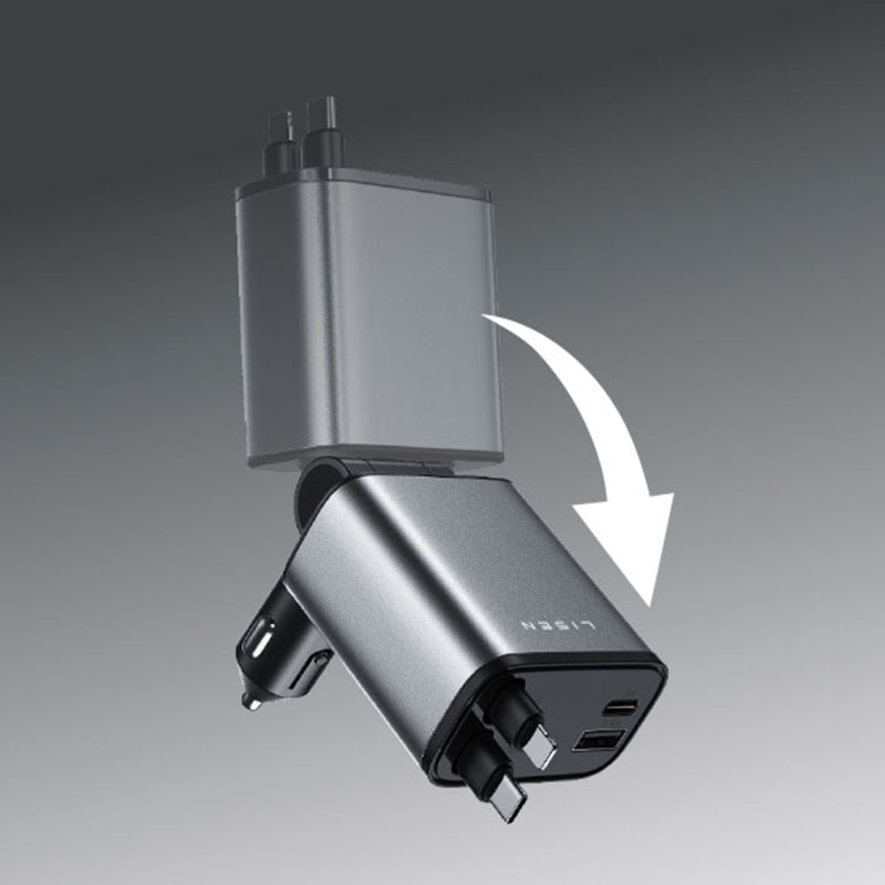 Chargeur de voiture avec câble USB-C / Lightning Lisen, 69W, 3A, 1 x USB-A - 1 x USB-C, Noir YL0224040031