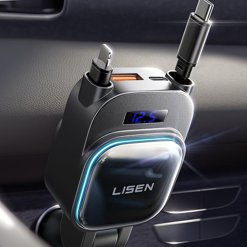 Chargeur de voiture avec câble USB-C / Lightning Lisen Display, 96W, 3A, 1 x USB-A - 1 x USB-C, Noir YL0224080017