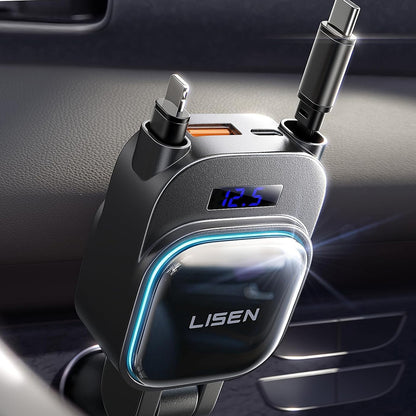 Chargeur de voiture avec câble USB-C / Lightning Lisen Display, 96W, 3A, 1 x USB-A - 1 x USB-C, Noir YL0224080017