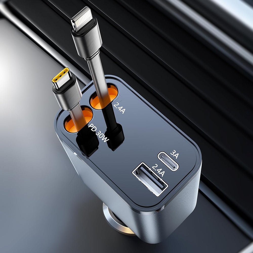 Car Charger with USB-C / Lightning Cable Techsuit C1 NanoVoltX, 69W, 3A, 1 x USB-A - 1 x USB-C, Gray