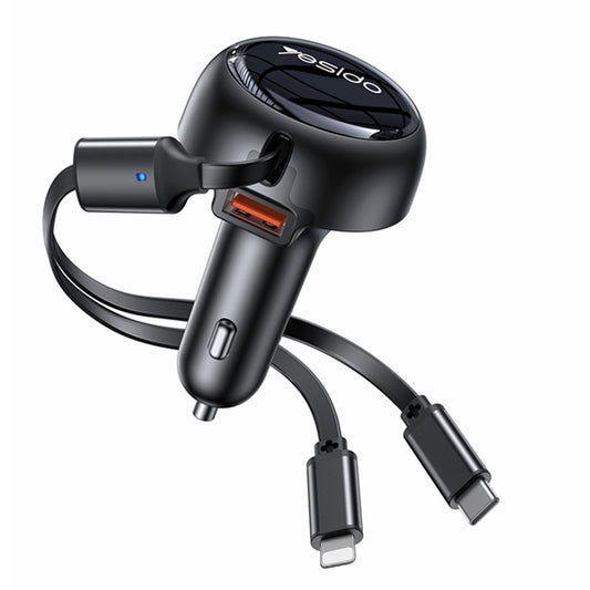 Chargeur de voiture avec câble USB-C / Lightning Yesido Y61, 53W, 3A, 1 x USB-A, Noir