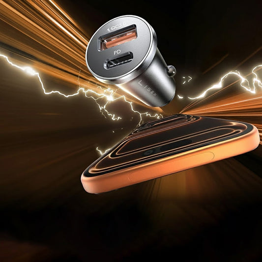 Chargeur de voiture avec câble USB-C Lisen, 51W, 3A, 1 x USB-A - 1 x USB-C, Noir Bleu Marine YL0223080047