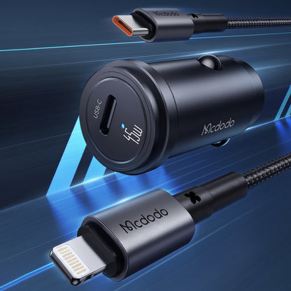 Chargeur Auto Avec Câble USB-C Mcdodo CC-7495, 45W, 3A, 1 x USB-C, Noir