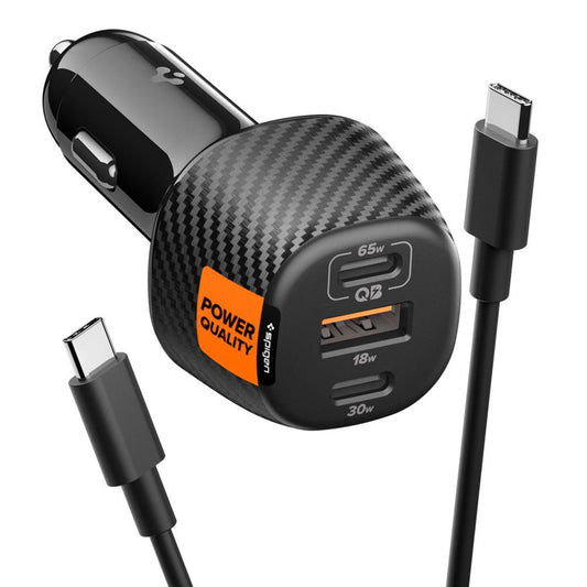 Chargeur de voiture avec câble USB-C Spigen EV1133, 113W, 3.25A, 1 x USB-A - 2 x USB-C, Noir