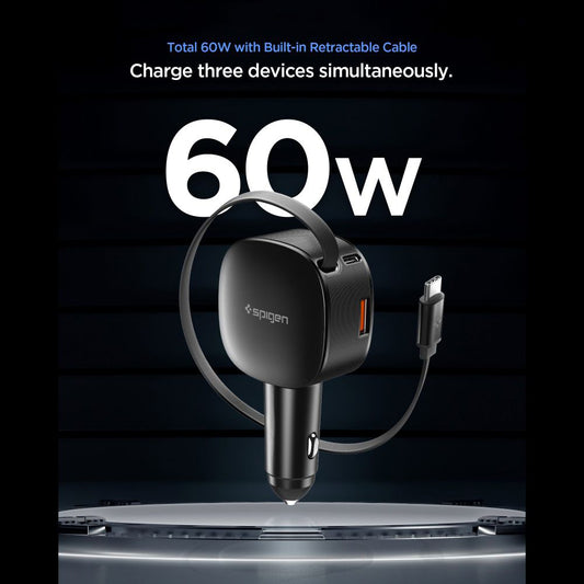 Chargeur de voiture avec câble USB-C Spigen EV603BT Essential, 60W, 3A, 1 x USB-A - 1 x USB-C, Noir
