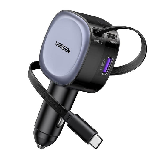 Chargeur de voiture avec câble USB-C UGREEN EC601, 75W, 3A, 1 x USB-A - 1 x USB-C, Gris