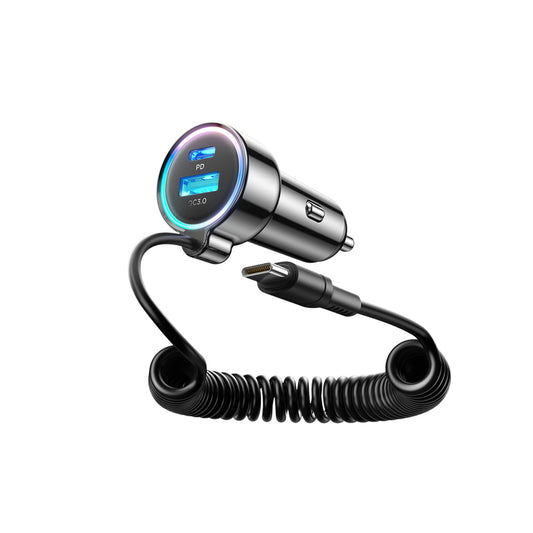 Chargeur de voiture avec câble USB-C Joyroom JR-CL07, 90W, 3A, 1 x USB-A - 1 x USB-C, Noir