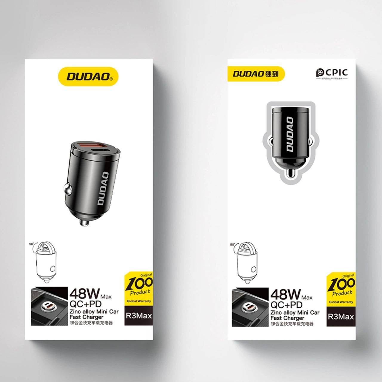 Dudao R3MAX Car Charger, 48W, 3A, 1 x USB-A - 1 x USB-C, Black